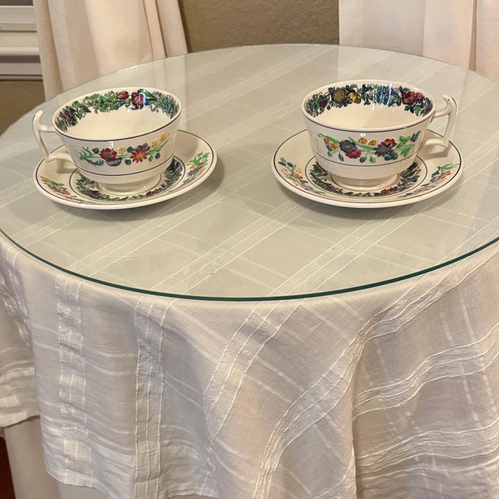SALE-Antique Spode Floral Porcelain Teacup and Saucer Set/  2 Sets